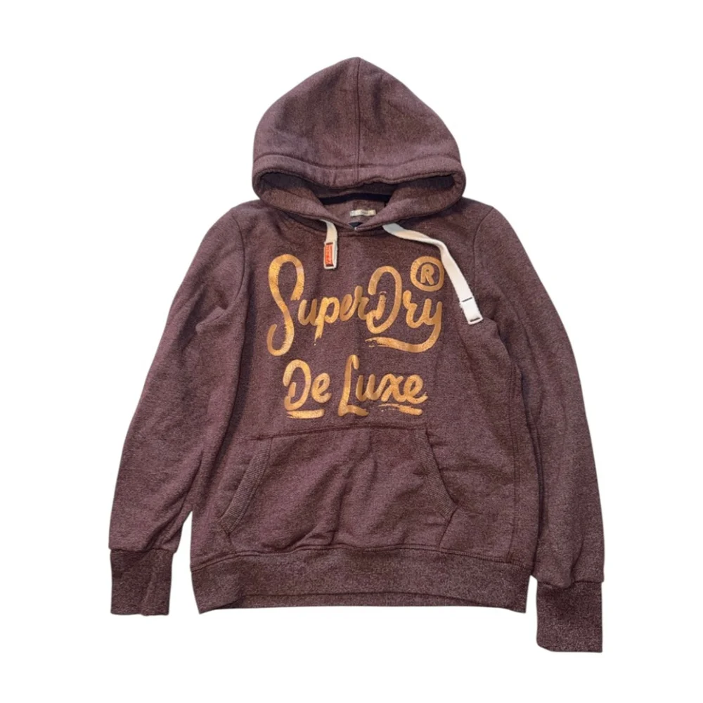 Superdry De Luxe Hoodie Brown Gold Graphic Academia Streetwear